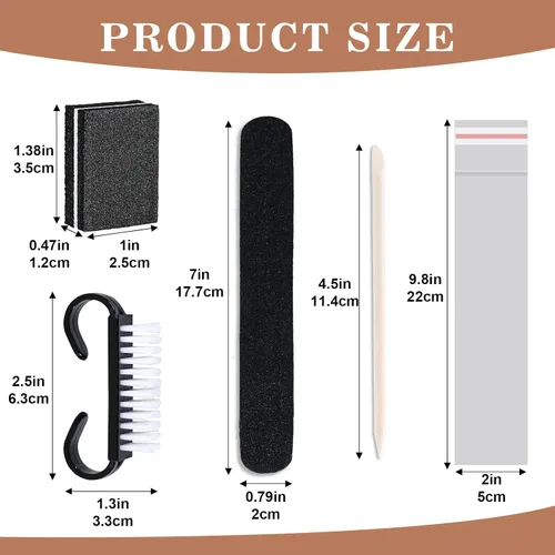 Miniatura 6 de 20 juegos de kit de manicura desechable básico de 4 piezas para viajes, cepillo de agarre, mini pulidor de uñas, lima de uñas y palo de madera