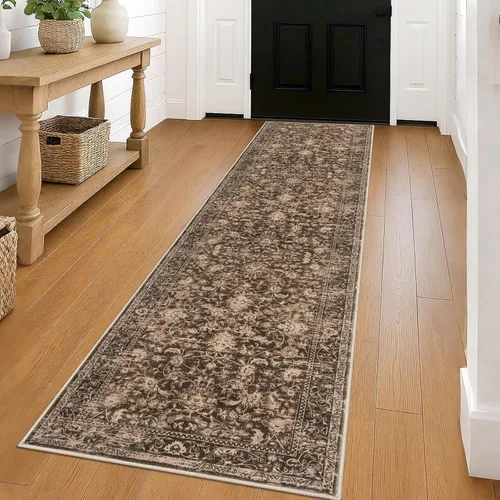Miniatura 100 de KILOCOCO Alfombra lavable de 2 x 3 para entrada, estampado floral vintage, suave, antideslizante, azul, alfombras de cocina, tapete
