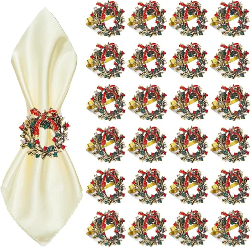 Miniatura 28 de ZeeDix Juego de 6 servilleteros de corona de Navidad, servilleteros de Navidad para servilletas de tela, servilleteros de Navidad para Acción