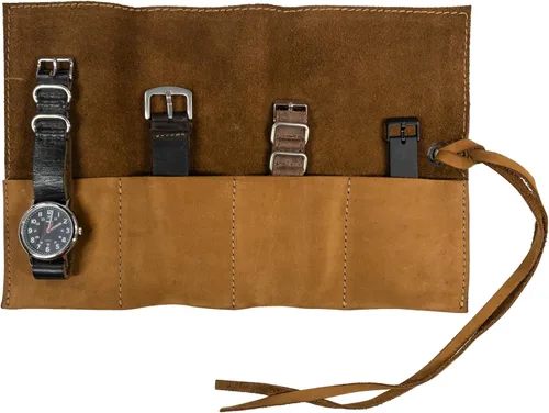 Miniatura 16 de Hide & Drink, Organizador de rollos de reloj de cuero hecho a mano de cuero de grano completo, con capacidad para hasta 4 relojes, fácil de llevar