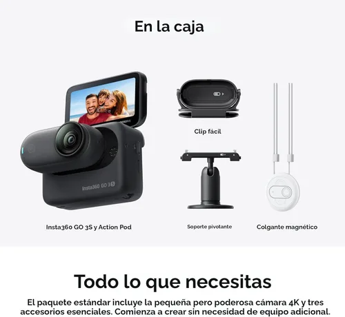Miniatura 8 de Insta360 GO 3S - 128 GB Negro 4K Cámara de vlog pequeña y portátil, POVs manos libres, montaje en cualquier lugar, estabilización, vida útil