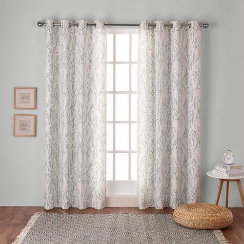 Miniatura 9 de Exclusive Home Branches - Par de paneles de cortinas de mezcla de lino con ojales, 54 x 84 pulgadas, negro