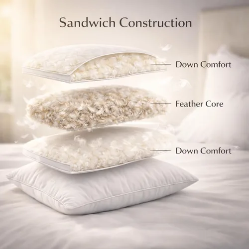 Miniatura 2 de Continental Bedding Almohada de plumas de doble cámara estilo hotel de 300 hilos de algodón para dormir laterales y de espalda, tamaño King, paquete