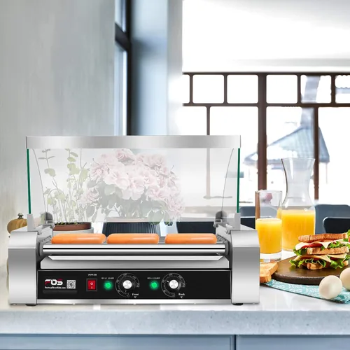 Miniatura 3 de Happygrill Máquina de rodillos para perros calientes, parrilla eléctrica de salchichas con 18 perros calientes, 7 antiadherentes, bandeja de goteo