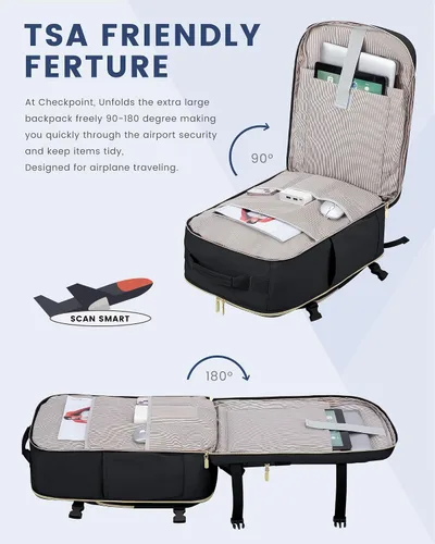 Miniatura 7 de LOVEVOOK Mochila de viaje de 40L aprobada para vuelo, 3 cubos de embalaje, bolsa de viaje impermeable para artículos personales, equipaje de mano
