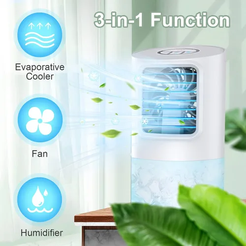 Miniatura 2 de Ventilador de aire acondicionado portátil, enfriador de aire evaporativo personal para habitación pequeña, aire acondicionado portátil con 3