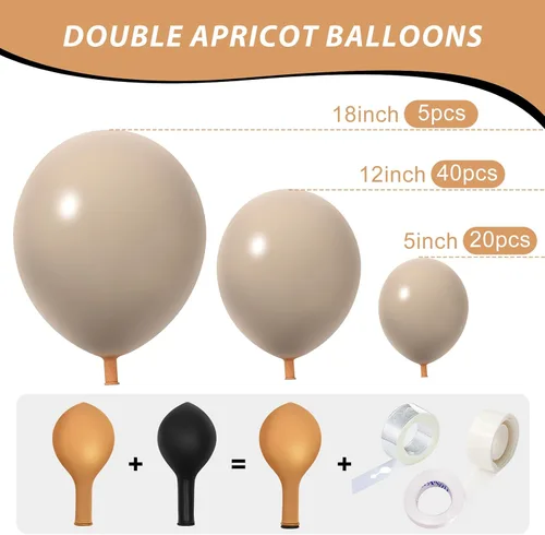Miniatura 2 de IHEPYQ Globos bronceados de doble relleno, guirnalda marrón nude, albaricoque, diferentes tamaños, kit de arco de globos neutros para oso