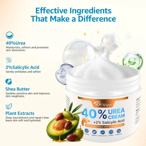 Miniatura 3 de Crema de urea 40% para pies, crema de pies con 2% de ácido salicílico para talones y pies agrietados secos, loción de urea 40% para pies, formulada