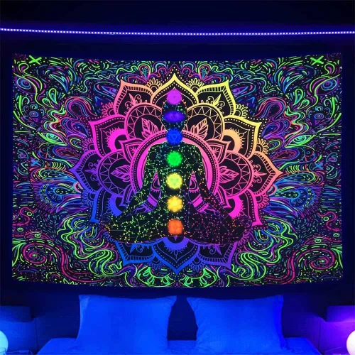 Miniatura 8 de Tapiz espiritual de mandala bohemio de siete chakras, para colgar en la pared psicodélico para yoga, meditación, estudio bohemio, dormitorio, sala