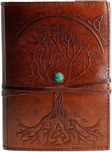 Diario de cuero marrón de 7 x 5 pulgadas, rellenable, de papel, con forro, árbol de la vida, cuaderno de escritura hecho a mano, cuaderno de notas