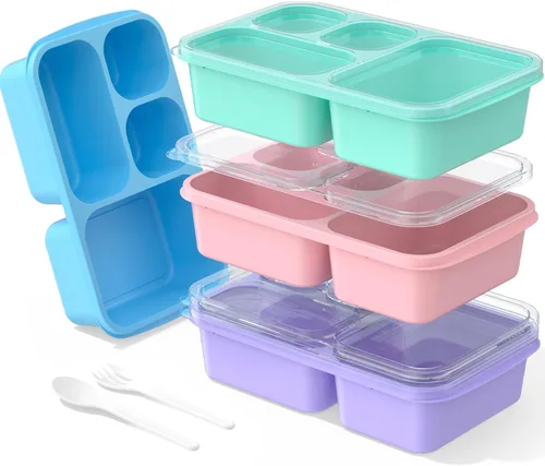 Miniatura 12 de Bento Box - Lonchera para adultos, paquete de 4 unidades, 5 compartimentos, contenedor de preparación de comidas para niños, contenedores Trigo
