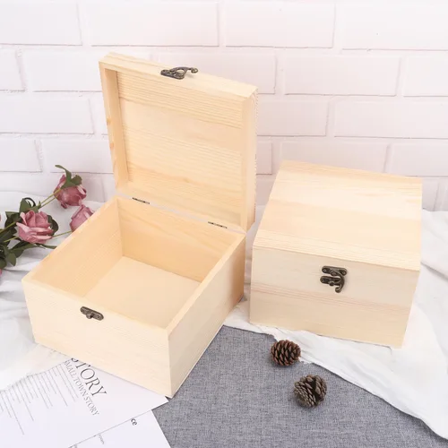 Miniatura 4 de GNIEMCKIN Paquete de 4 cajas de madera, cajas de madera sin pintar sin terminar para manualidades, proyectos de bricolaje y almacenamiento de joyas