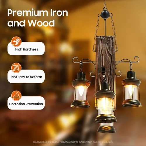 Miniatura 2 de DouSeiAi Lámpara colgante de madera industrial vintage de 4 luces, lámpara de araña retro con base E26, accesorio de techo colgante para cafetería