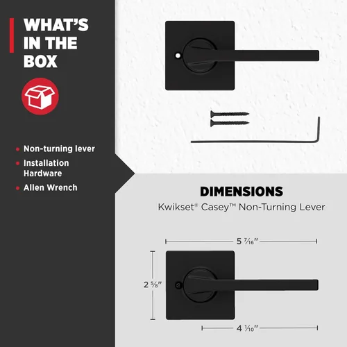 Miniatura 8 de Kwikset - Manija de puerta falsa Casey, palanca de un lado para armarios, puertas dobles francesas y despensa, palanca interior reversible de Negro