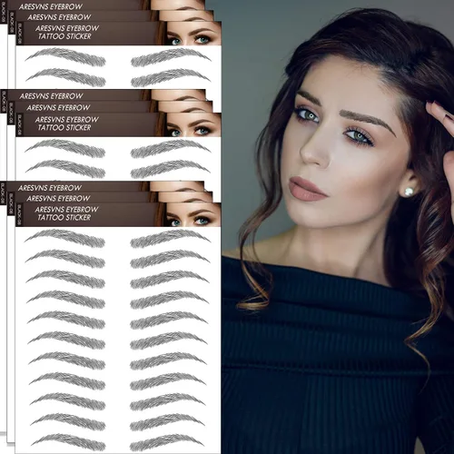 Miniatura 9 de Aresvns Cejas falsas realistas, 99 pares, 12 formas, transferencia de cejas impermeables 4D para mujeres y adolescentes, perfectas para regalos