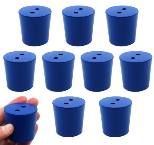 EISCO Paquete de 10 tapones de neopreno, 2 agujeros, adecuados para su uso con petróleo, aceites, ácidos inorgánicos y bases - Tamaño: 1.496 in,