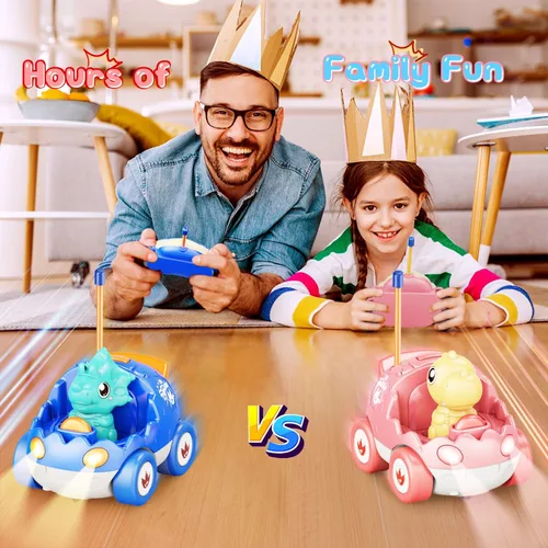 Miniatura 2 de Kidz do Paquete de 2 Coches de Control Remoto de Dinosaurio Rosa, Regalos de Navidad y Cumpleaños para Niñas de 2 3 4 5 Años, Coche RC de Dinosaurio