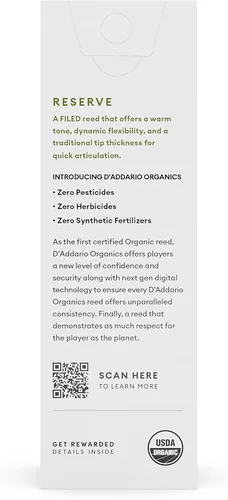 Miniatura 2 de D'Addario Organic Reserve - Cañas de saxofón tenor – Cañas de saxofón – Selladas individualmente – 3.0+ Fuerza, paquete de 5