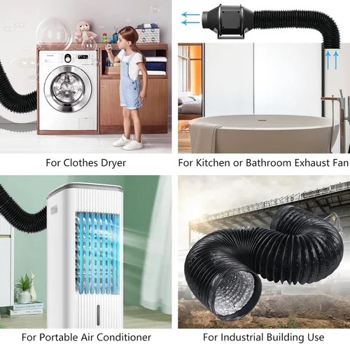 Miniatura 5 de Conducto de aire negro de 6 pulgadas y 5 pies, manguera de ventilación de aluminio flexible de 4.9 ft de longitud para ventilación HVAC con 2