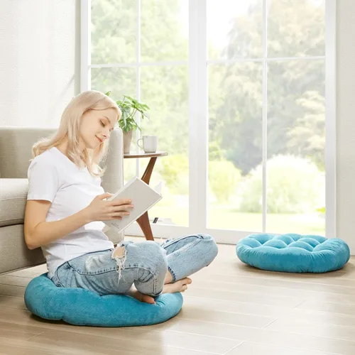 Miniatura 95 de Juego de 2 almohadas de suelo de meditación, almohadas cuadradas grandes para adultos, cojín de pana copetuda para sala de estar de tatami, gris, 22