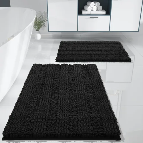 Miniatura 42 de Yimobra Juego de 2 alfombras de baño de felpilla suave y absorbente y alfombra para inodoro en forma de U, antideslizante, lavable a máquina