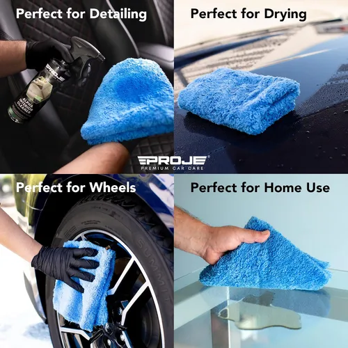 Miniatura 5 de PROJE' Toalla de microfibra azul – Ultra absorbente – Secado de coche, pulido, paño de pulido y toalla para detalles de interiores – 500 GSM 16 x 16