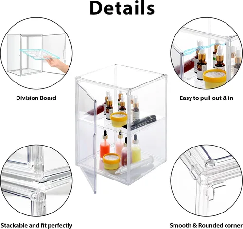 Miniatura 5 de starogegc Paquete de 2 organizadores de maquillaje, organizador de baño acrílico de gran capacidad, cubos organizadores de cosméticos transparentes