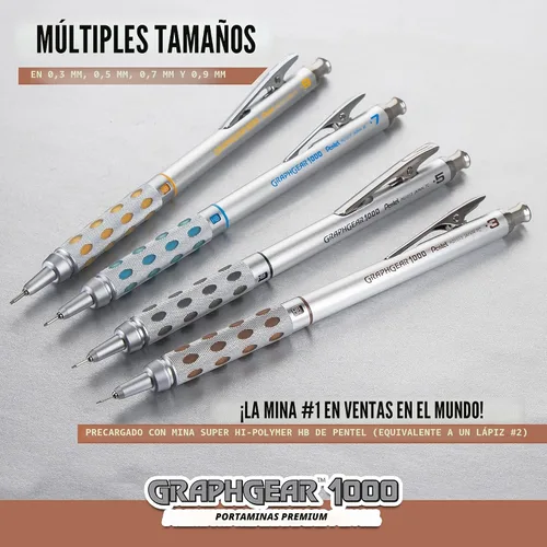 Miniatura 6 de Pentel GraphGear 1000 - Lápiz de dibujo automático (0.3mm), acentos negros, 1 unidad (PG1013G)
