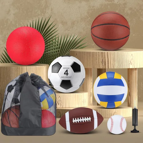 Miniatura 4 de Deekin 12 Pcs Assorted Sport Ball Set for Kids Official Size Basketball Football Volleyball Soccer Baseball Playground Ball with Bag and Pump for