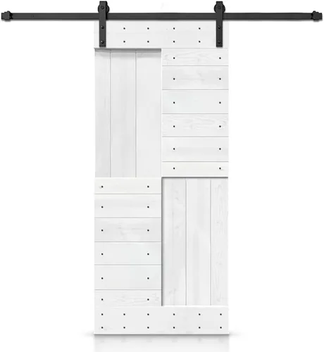 Miniatura 2 de TMS Serie N - Puerta corrediza interior de madera de pino anudada con kit de herrajes deslizantes (32 x 84 pulgadas, blanco)