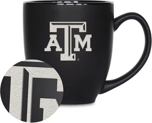 Miniatura 119 de Rico Industries - Taza de cerámica mate negra con grabado láser estándar de 15oz para NCAA (escuelas T & U) - Para bebidas calientes o frías