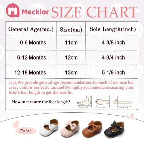 Miniatura 6 de Meckior - Zapatos bajos y livianos para bebés, estilo Mary Jane, con suela suave y lazo decorativo, para vestidos de princesa o bodas, para niñas