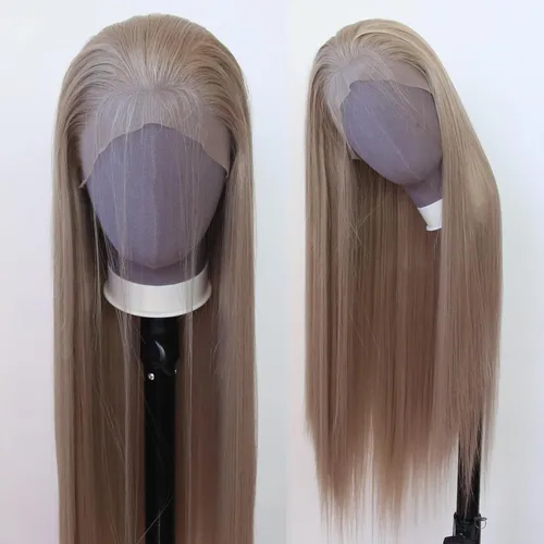 Miniatura 16 de 99J Peluca larga y lisa 99J color borgoña sintética con encaje frontal, predesfilada con línea de cabello natural para mujeres de moda, cabello