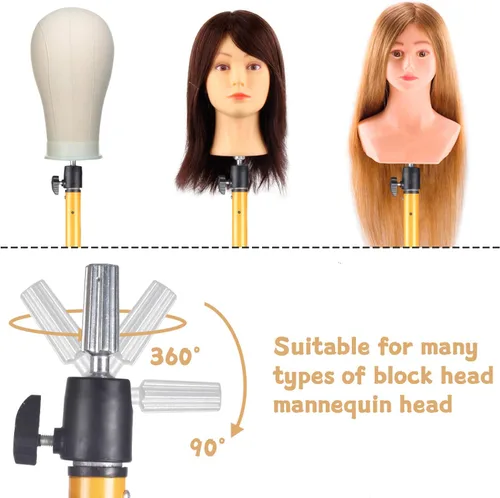 Miniatura 5 de Smilco Soporte para peluca, trípode y maniquí, ajustable, resistente, para entrenamiento de peluquería y cosmetología