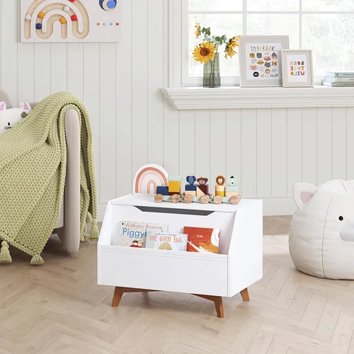 Miniatura 2 de UTEX Caja de juguetes para niños, baúl de juguetes de madera, banco organizador de almacenamiento para niños con área de almacenamiento frontal