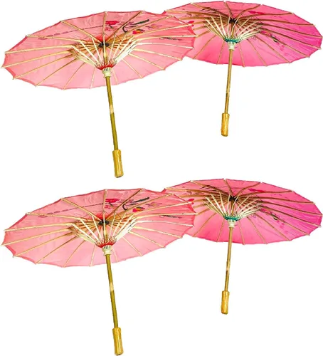 Miniatura 2 de TJ Global Paquete de 4 paraguas chino japonés de 33 pulgadas para bodas, fotografías, disfraces, cosplay, decoración y otros eventos, 4 sombrillas