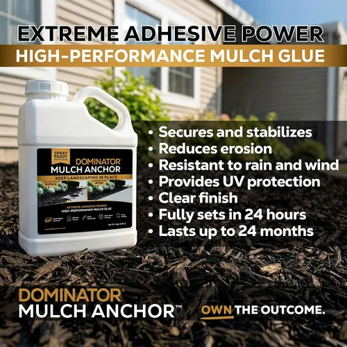 Miniatura 4 de DOMINATOR Mulch Anchor - Pegamento de mantillo para paisajismo Spray de pegamento para mantillo de goma, virutas de madera, paja de pino, cedro