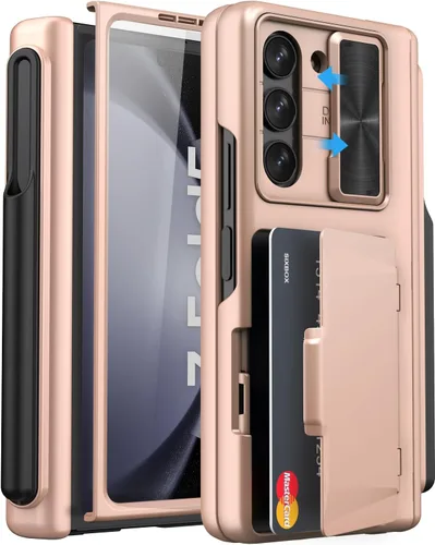 Miniatura 9 de Funda para Samsung Galaxy Z Fold 5 con tarjetero y cubierta para cámara deslizante, protector de pantalla integrado y protección de bisagra, funda