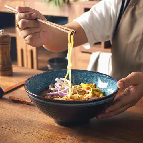 Miniatura 3 de Juego de cuencos de cerámica japonesa de ramen con palillos, cuencos Pho de 8 pulgadas y 40 onzas y tazón de sopa asiático y cucharas para fideos