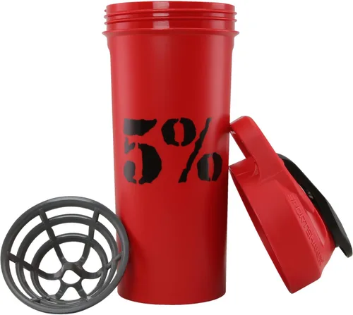 5% Nutrition Rich Piana Gym - Botella mezcladora de proteínas, se adapta a la mayoría de los portavasos, a prueba de fugas, línea de medición,