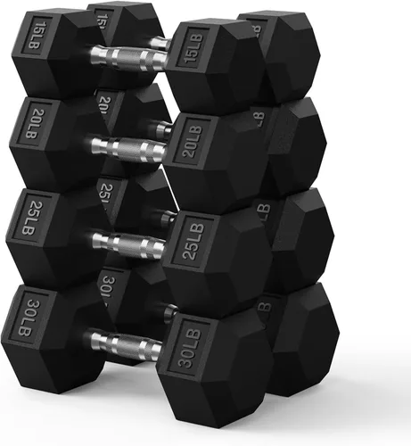 Miniatura 21 de PAPABABE Juego de mancuernas hexagonales de 45 a 550 libras, mancuernas de gimnasio en casa con revestimiento de goma, mancuernas para mujeres