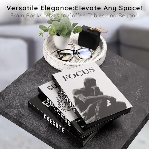 Miniatura 4 de Juego de 3 libros decorativos motivacionales para decoración moderna de escritorio en el hogar, oficina, estante estético en blanco y negro