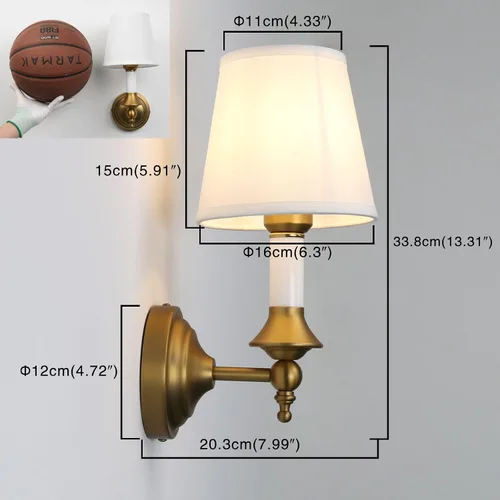 Miniatura 3 de PERMO Juego de 2 apliques de pared clásicos antiguos con forma de embudo con pantalla textil blanca, lámpara de pared montada en la pared