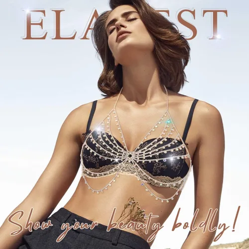 Miniatura 7 de ELABEST Rhinestone Chain Bra Silver Chain Bikini Chest Chain Sparkly Body Chain Jewelry for Women