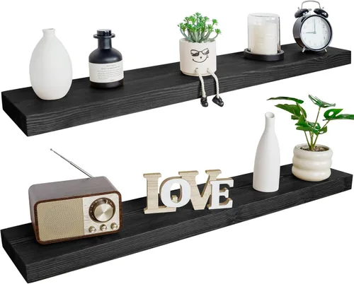 Miniatura 10 de BGMG Estantes flotantes de madera de 12 pulgadas, estantes flotantes negros, estantes de pared de madera maciza para baño, sala de estar