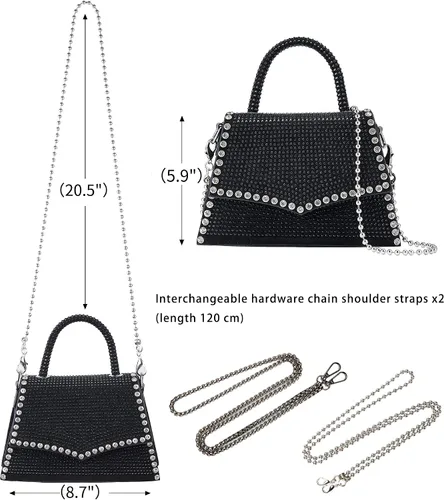 Miniatura 2 de Bolso de noche cruzado con diamantes de imitación con purpurina Bolso de mano de cristal de moda con asa superior para cóctel, fiesta, club, bolso