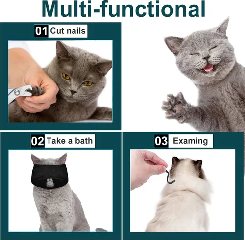 Miniatura 5 de Juego de 9 Piezas de Bolsa de Baño para Gatos, Bolsa de Ducha para Gatos Anti Mordeduras y Arañazos para Aseo de Mascotas, Cepillo de Lavado, Peine