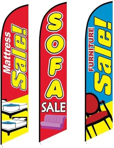 Miniatura 5 de Paquete publicitario de 3 kits de bandera de plumas y estacas para el suelo, venta de colchones, venta de muebles, venta de sofás Kits de banderas