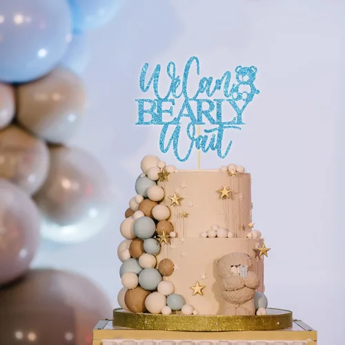 Miniatura 2 de We Can Bearly Wait - Decoración para pasteles, oso de peluche, decoración de baby shower para niños, tema de oso de bebé, baby shower, revelación