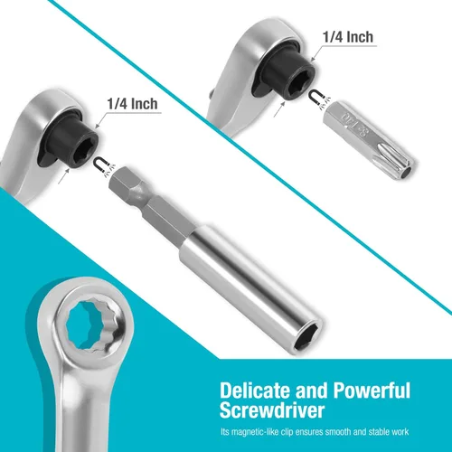Miniatura 5 de DURATECH Juego de 56 llaves de trinquete de 1/4 pulgadas y puntas de destornillador, 2 en 1, 72 dientes y 60 dientes con juego de dados de broca